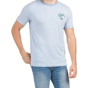 Denim & Flower men Ricky Singh Blue White Stripe Aloha Hawaii T Shirt sze Medium